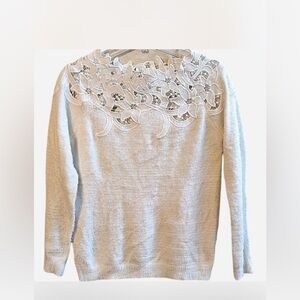 Anthropologie White Sweater with Lace Detail.